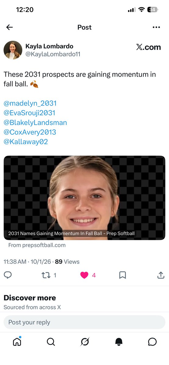 CoxAvery2013's tweet photo. Thank you @PrepSoftball for recognizing me as a 2031 prospect. https://t.co/7nT4ZiD5mR
