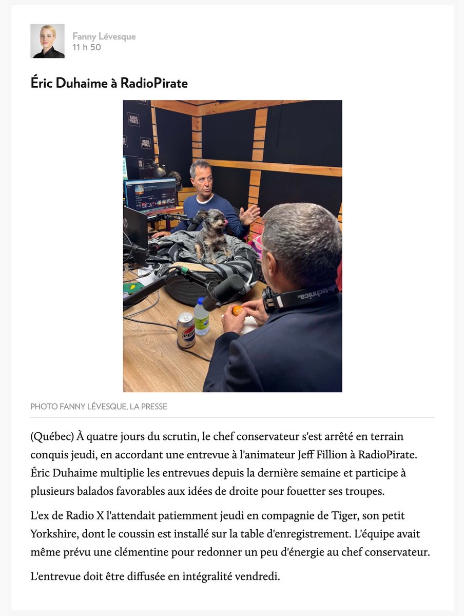 Jefffillion's tweet photo. Tiger est toujours la Star 🐶

Podcast demain avec @E_Duhaime 

Le Quebec doit donner le mandat à Eric de squeezer @PaulPlamondon dans le coin. Sortons voter en masse pour le @PconservateurQc lundi.

Le PQ majoritaire, vous allez brailler.

PQ majoritaire = CAQ https://t.co/ELbSmb7SST