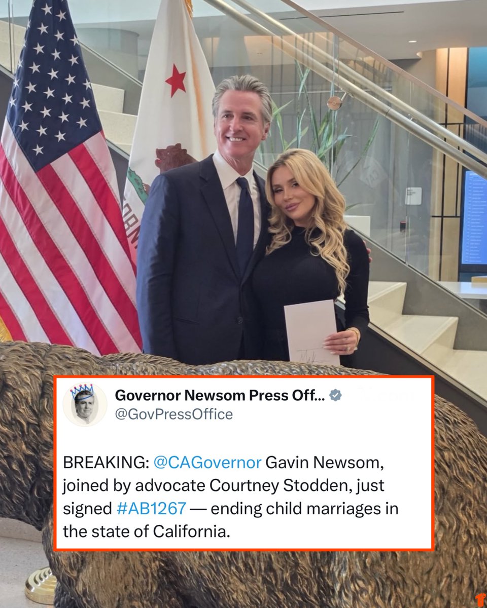 TheThizzler's tweet photo. Gavin Newsom officially bans child marriage in California https://t.co/26NDAaXIxt