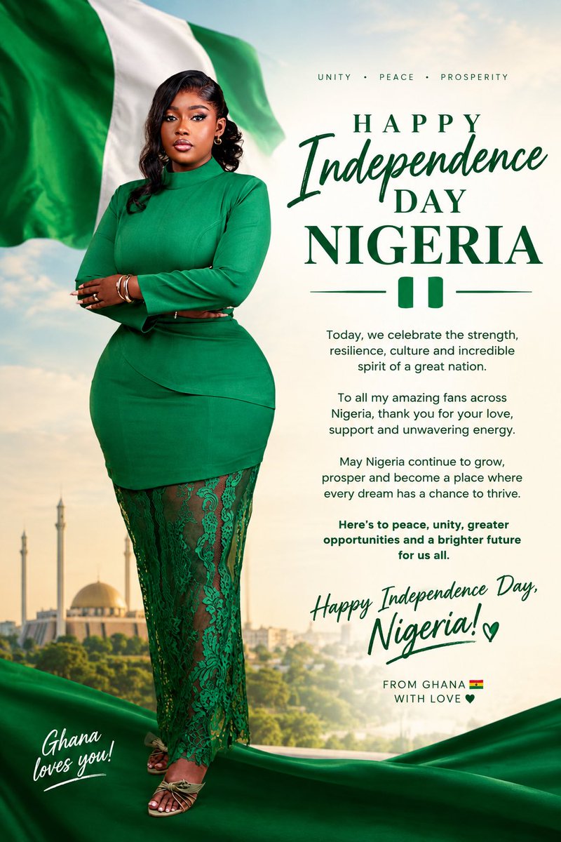 priscary1's tweet photo. Happy Independence Day Nigeria 🇳🇬 

From Ghana 🇬🇭 With Love ❤️ https://t.co/fzXdJe5Hgx