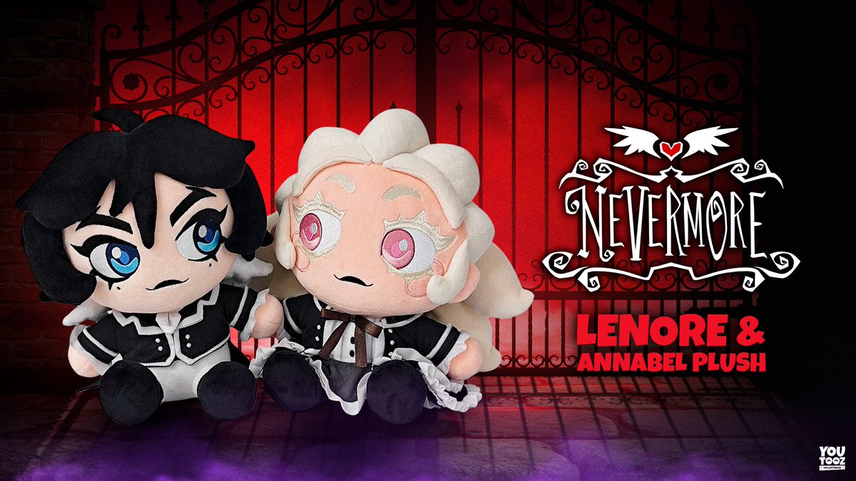 rednflynn's tweet photo. Beyond pleased to reveal that we’ve partnered with @youtooz to bring you Lenore and Annabel Lee in plushie form. These two will be sold as a set, with magnets in their hands so no matter what they do, they can never seem to let go of each other. (It’s canonically accurate!)🖤 https://t.co/QwGiZwqThu