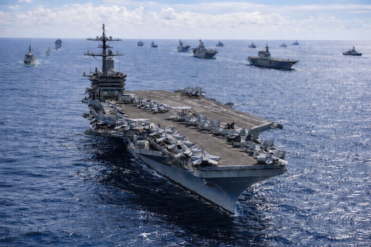 BRICSinfo's tweet photo. JUST IN: 🇺🇸 US deploys third aircraft carrier with up to 10,000 additional troops to the Middle East. https://t.co/H0ATgbb4R7
