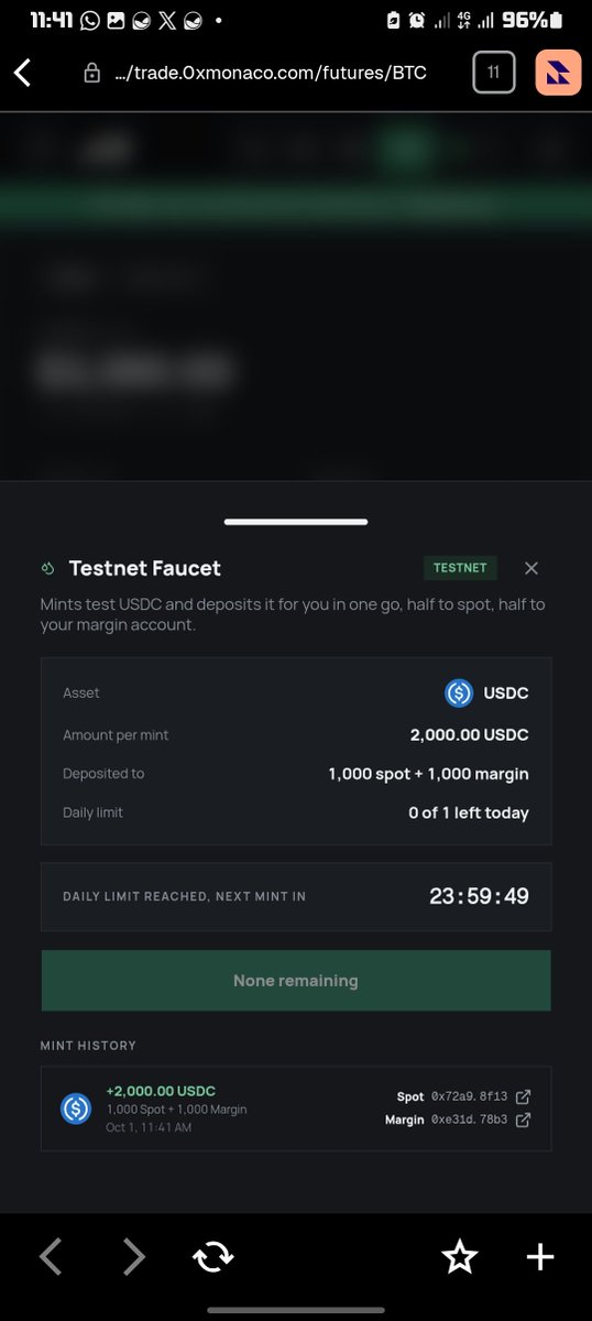 Bruce64942's tweet photo. What most traders look out for in a new trading app is security, trust and safety.

Can I trust this platform with my money? Can I trade comfortably here?

Then comes execution speed, order types, liquidity, fees and reliability.

Imagine spotting a perfect BTC setup, entering a trade, and discovering that your order execution is slow or the spread is eating into your position. That opportunity might not turn out the way you expected.

That's why traders look beyond a nice interface. They want an order book with depth, smooth execution, tools to manage risk, transparent fees and a platform that can handle market volatility.

With these things in mind, I decided to explore @MonacoTrading

Since it's still a testnet, I started with the faucet, claimed test USDC and began testing the trading environment myself.

I opened BTC trades, explored the order book and market depth, checked funding information, tried the TP/SL features 

I entered 
Direction: SHORT
Entry: ~$83,886
TP Target: ~$83,500
SL Target: ~$84,500

And i also went through the trade and transaction history.

I also looked at the platform's trading activity and volume because I wanted to understand more than just what appears on the screen.

What interests me about this process is being able to explore the actual product rather than relying entirely on what a project says it can do.

Of course, using a testnet doesn't prove that a platform is secure, has sufficient real-world liquidity or can handle extreme market conditions. Those are things that still need to be demonstrated.

But it's a starting point for understanding what Monaco is building and how its trading experience works.

I'm not just looking at another place to open a Long or Short. I'm exploring the infrastructure behind the trade.

Still testing, still learning, and watching how Monaco develops. 👀
And this product was brought to my awareness through @sndcapp team, on their last drop campaign of season 2