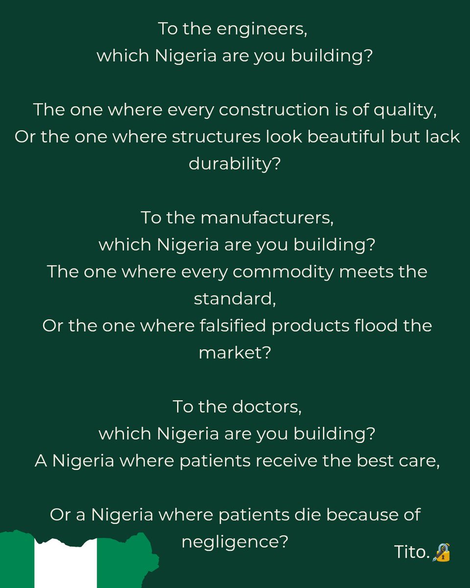 SheIsTito08's tweet photo. Last year: insecurity. 
This year: collective responsibility.

Because building Nigeria is not the responsibility of one group alone. We all have a role to play.

Which Nigeria are we building?

Happy Independence Day!
Have a read. ❤️

You can also watch last year's piece here.👇 https://t.co/doCsIS5QN5