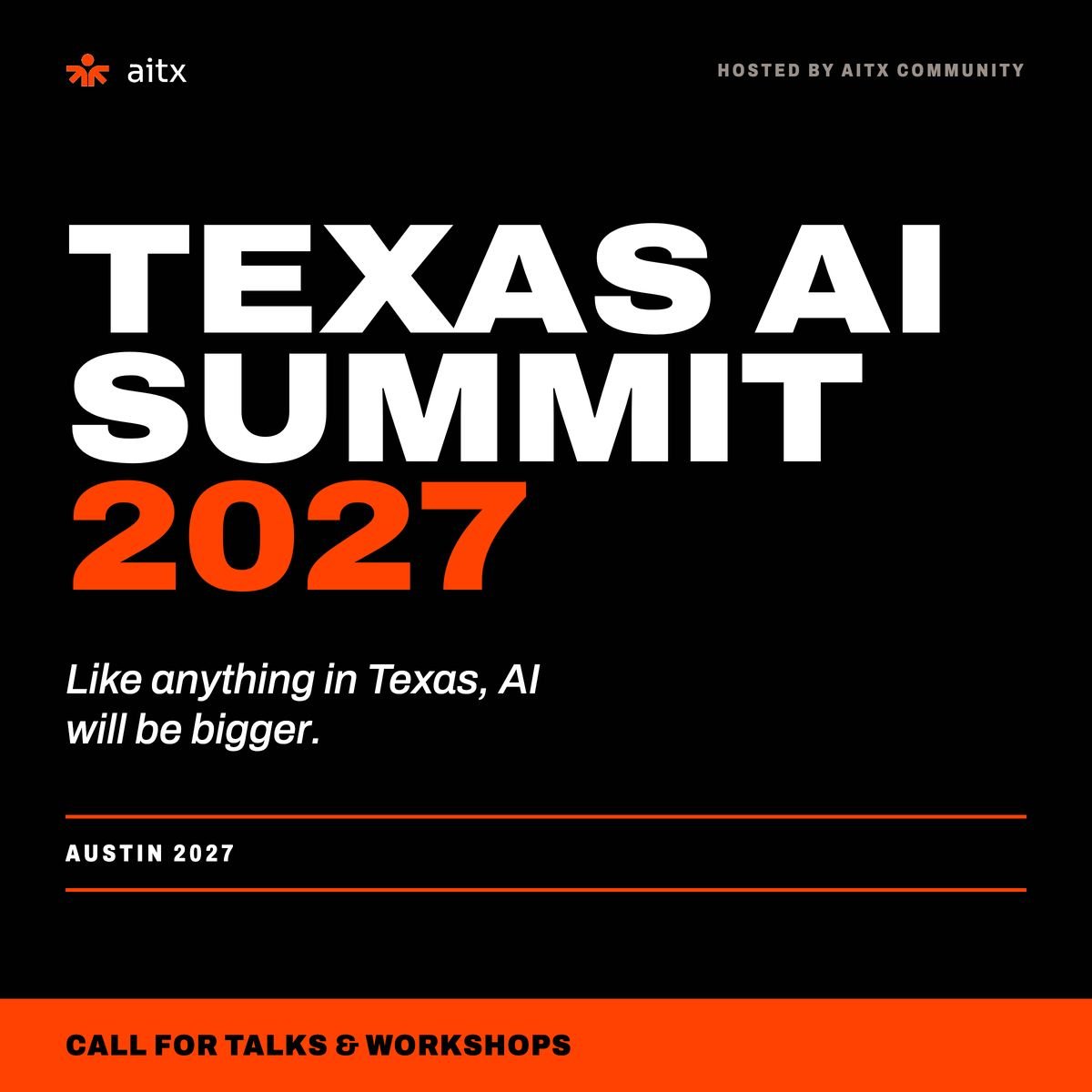 michaeldaigler_'s tweet photo. @jake_oshea and I started @aitxcommunity over 3.5 years ago. 120+ events and hackathons across Austin, Houston, and Dallas, and more than 10,000 unique attendees.

Part of our mission has always been to bring the AI community in Texas together, and to showcase what it has to offer to the rest of the world. I'm asking y'all to help with the next step.

We're throwing the Texas AI Summit next year right here in Austin. We're opening the call for talks and workshops now.

What we want most: something that actually happened. Something you built, internal learnings from your company, experiments you ran and what you found.

Submissions close November 6. Apply, or send this to someone who should.

Please DM me if you're interested and I'll send you the link.