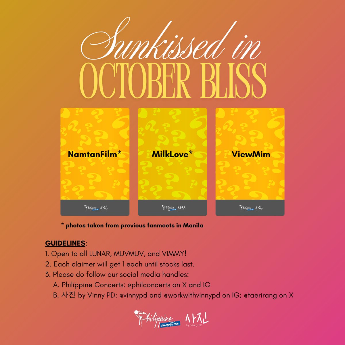 taerirang's tweet photo. Sunkissed in October Bliss

#GirlRulesFMinManila giveaway with @philconcerts 

We are days away from seeing NamtanFilm, MilkLove, and ViewMim! Kindly check out our guidelines for claiming (#3 is not mandatory, but highly appreciated 🫰)

#MilkLove #NamtanFilm #ViewMim https://t.co/9WTy9bxCTk