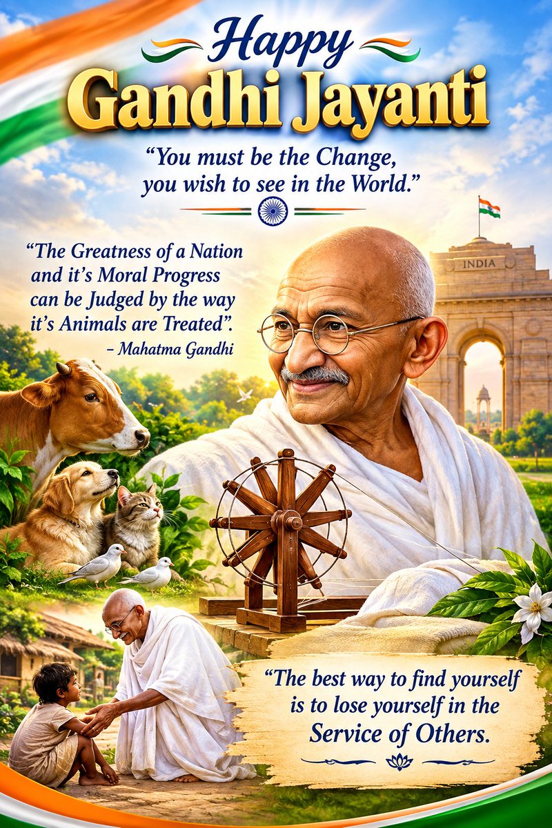 elvis_jude's tweet photo. Happy Gandhi Jayanti! 
Today, let’s remember Mahatma Gandhi’s timeless teachings of Peace, Truth, and Kindness. 
May we all strive to be the change we wish to see in the World.🕊️✨ https://t.co/5jvLizvPI7
