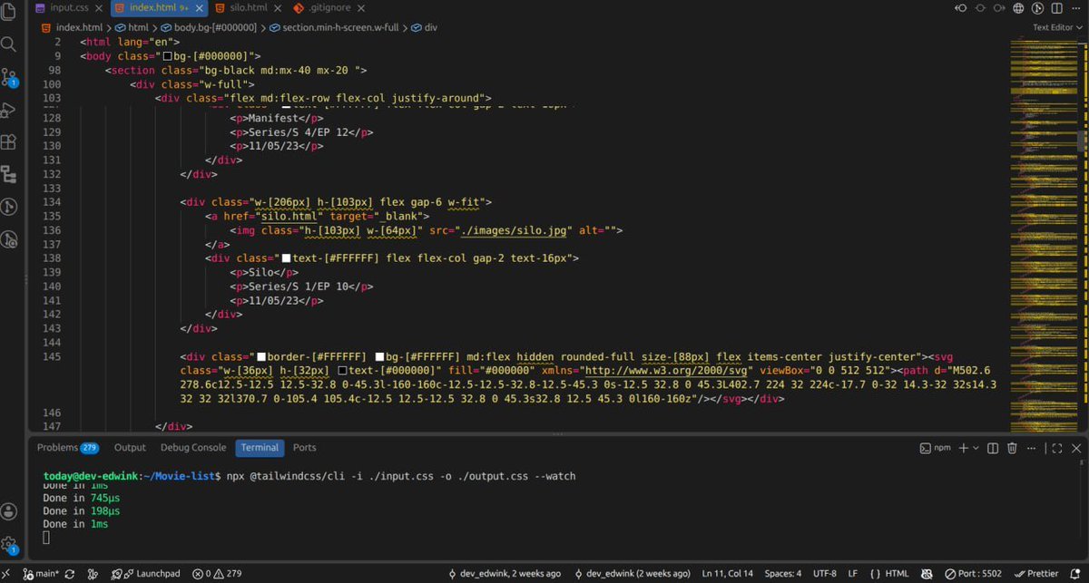 dev_edwin_'s tweet photo. Day 18/100

Continued building my movie streaming website 

Worked on the movie sections, trending content, recently updated titles, and responsive layouts with HTML  Tailwind CSS.

One more day of learning by building. https://t.co/pbKr69RlHB