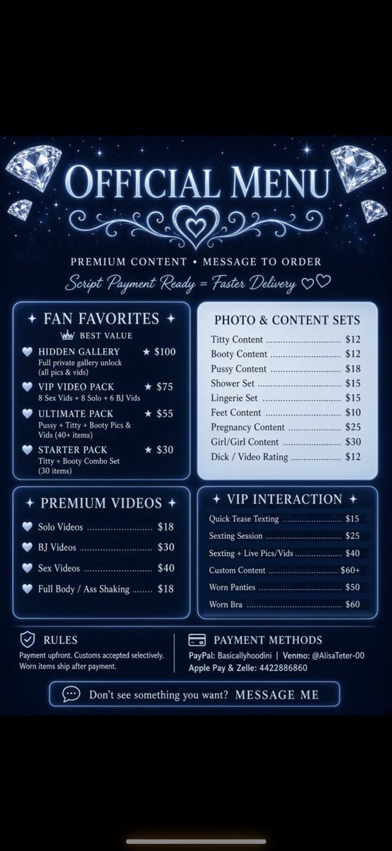 TrulyHooDini's tweet photo. Message me for cheap bundle deals. Here’s my menu 🩵😋 https://t.co/MOXE0bqBKe