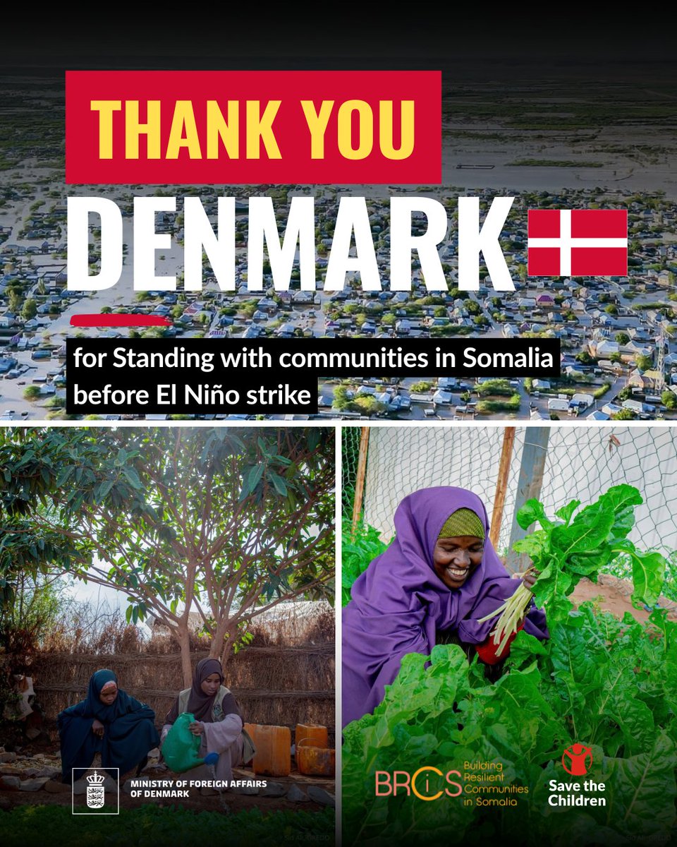SaveChildrenSO's tweet photo. 🇩🇰🤝🇸🇴 We welcome Denmark’s additional DKK 10 million to strengthen flood preparedness and climate resilience ahead of #ElNino in #Somalia. 

Thank you to @DKinSomalia for supporting communities to protect lives, livelihoods and essential infrastructure.

@DanishMFA @redbarnetdk https://t.co/VtqCzyDyS9