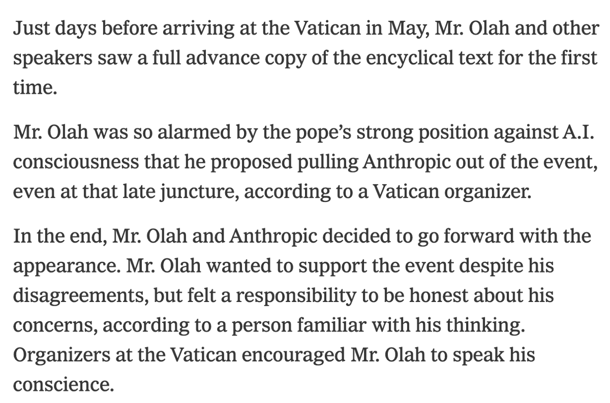 DavidDecosimo's tweet photo. Note well, apparently Anthropic tried very hard to get the Vatican to alter the text of "Magnifica Humanitas" just prior to its release so that it would not deny AI personhood. https://t.co/yQjrwFVV0V