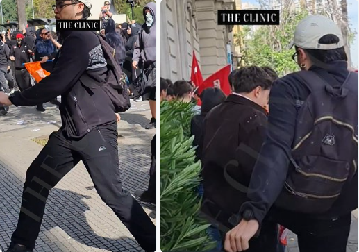 Iherreraa's tweet photo. Este es el zurdo mala clase de la Confech que le pegó una patada por la espalda a estudiante de la UC que estaba contra la marcha.  Típico zurdo, ataca por la espalda https://t.co/yRLqxTtz3b