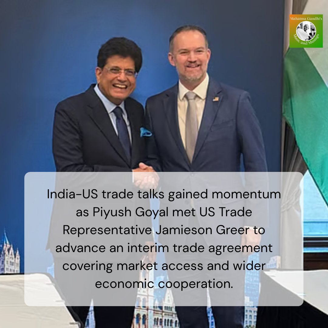 seva_shabari's tweet photo. India-US Trade Talks Gain Momentum as Piyush Goyal Meets Jamieson Greer
Read more at https://t.co/0W7O69KXzn...
Image source: https://t.co/wH4rLLhdbl...
#IndiaUSRelations #IndiaUSTrade #TradeTalks #PiyushGoyal #JamiesonGreer #USIndiaTrade #BilateralTrade #IndiaTrade https://t.co/k1dOXR5aUH