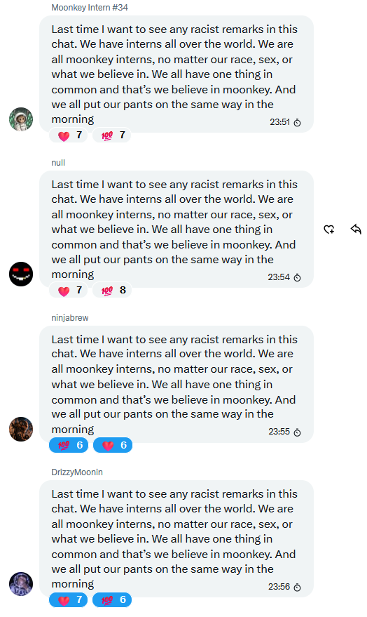 IFilippov99025's tweet photo. Moonkey intern group chat. This is how we sync perspectives. 💪💕

🇮🇹  🇪🇸  🇬🇧  🇷🇺  🇺🇸

🔥🔥🔥🔥🔥 https://t.co/5YdLRAiYXB