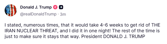 Investingcom's tweet photo. TRUMP: I GOT RID OF IRAN NUCLEAR THREAT IN ONE NIGHT https://t.co/K2zqFVJkbM