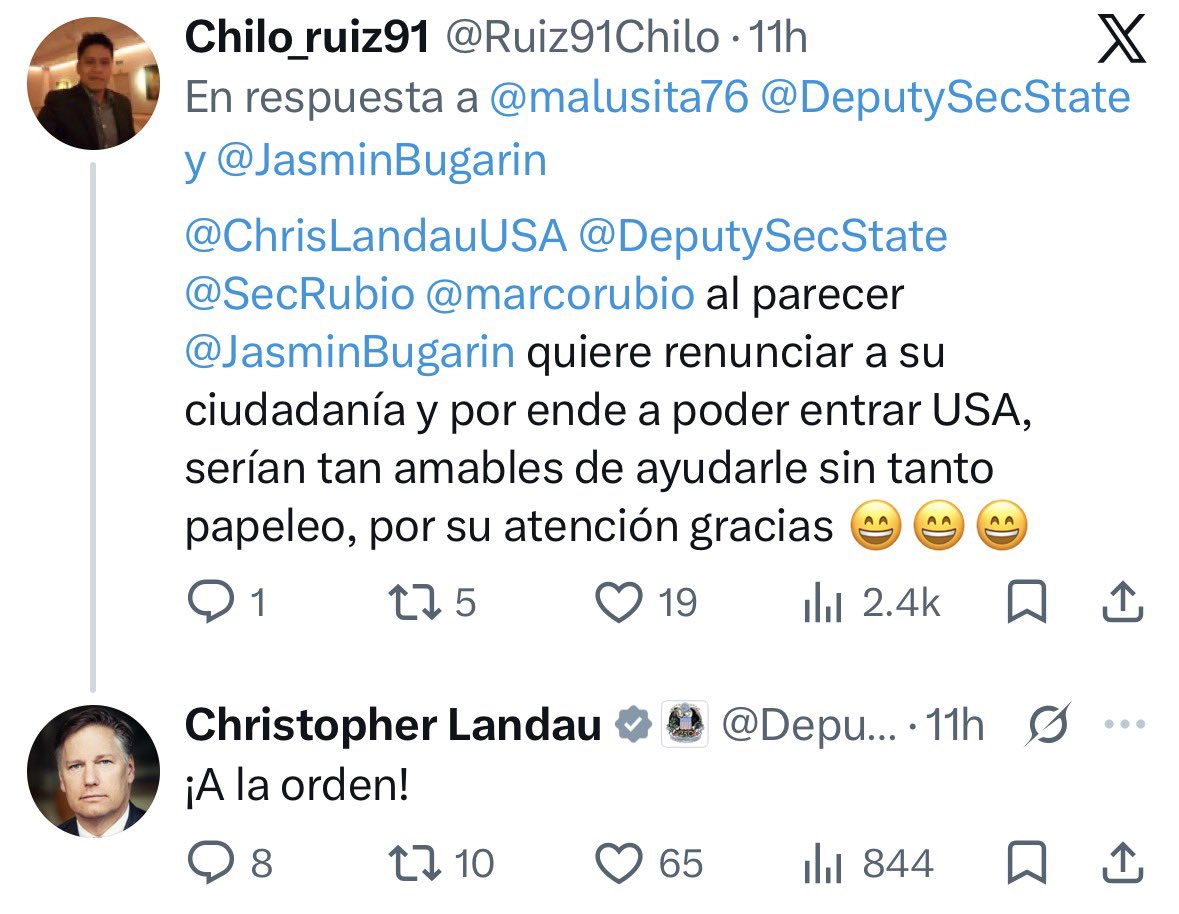 Vicente_Galvez's tweet photo. Bueno, pues al parecer la senadora @JasminBugarin ya no tendrá que hacer tanto trámite para renunciar a su ciudadanía estadounidense, el subsecretario de Estado @ChrisLandauUSA ya tomó nota… 👇 https://t.co/hcdyRRBoTs