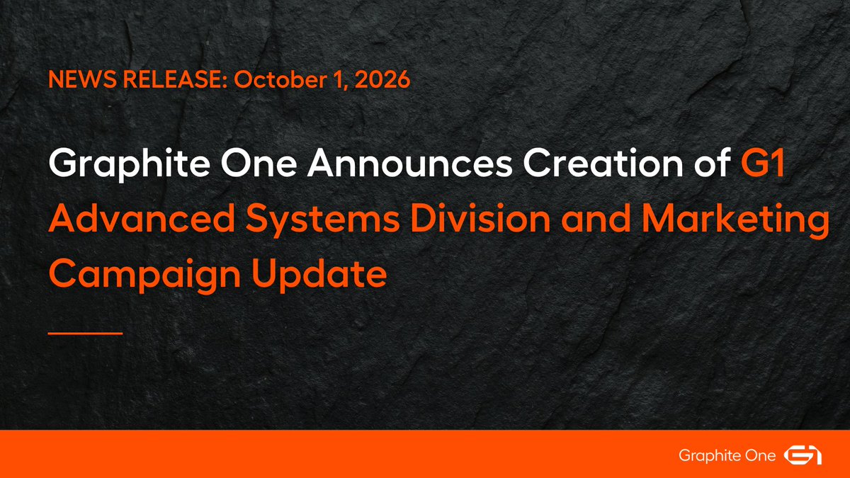 GraphiteOne's tweet photo. Graphite One $GPH.V | $GPHOF Announces Creation of G1 Advanced Systems Division and Marketing Campaign Update

▶️ Full Release: https://t.co/AA0bjvMwp6 https://t.co/IYiY73hhp2