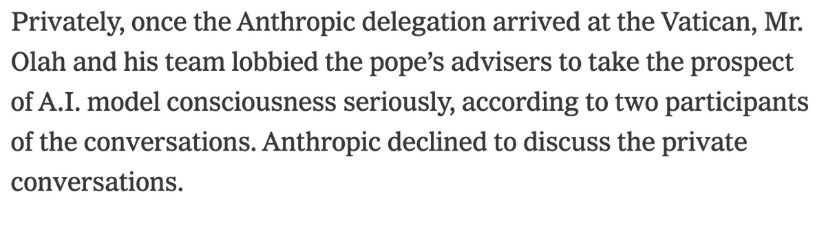 DavidDecosimo's tweet photo. Note well, apparently Anthropic tried very hard to get the Vatican to alter the text of "Magnifica Humanitas" just prior to its release so that it would not deny AI personhood. https://t.co/yQjrwFVV0V