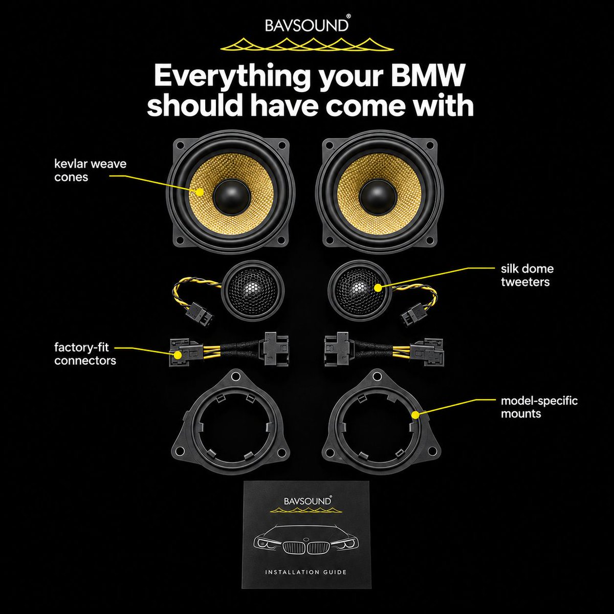 bavsound's tweet photo. Everything your BMW should have, without changing what makes it a BMW. 🔊

From upgraded speakers and tweeters to the hardware that makes installation seamless, Stage One is designed around your BMW.

What would you upgrade first?

#BMW #BMWAudio #BMWEnthusiast #Bimmer #CarAudio https://t.co/DizEPe0Tzw