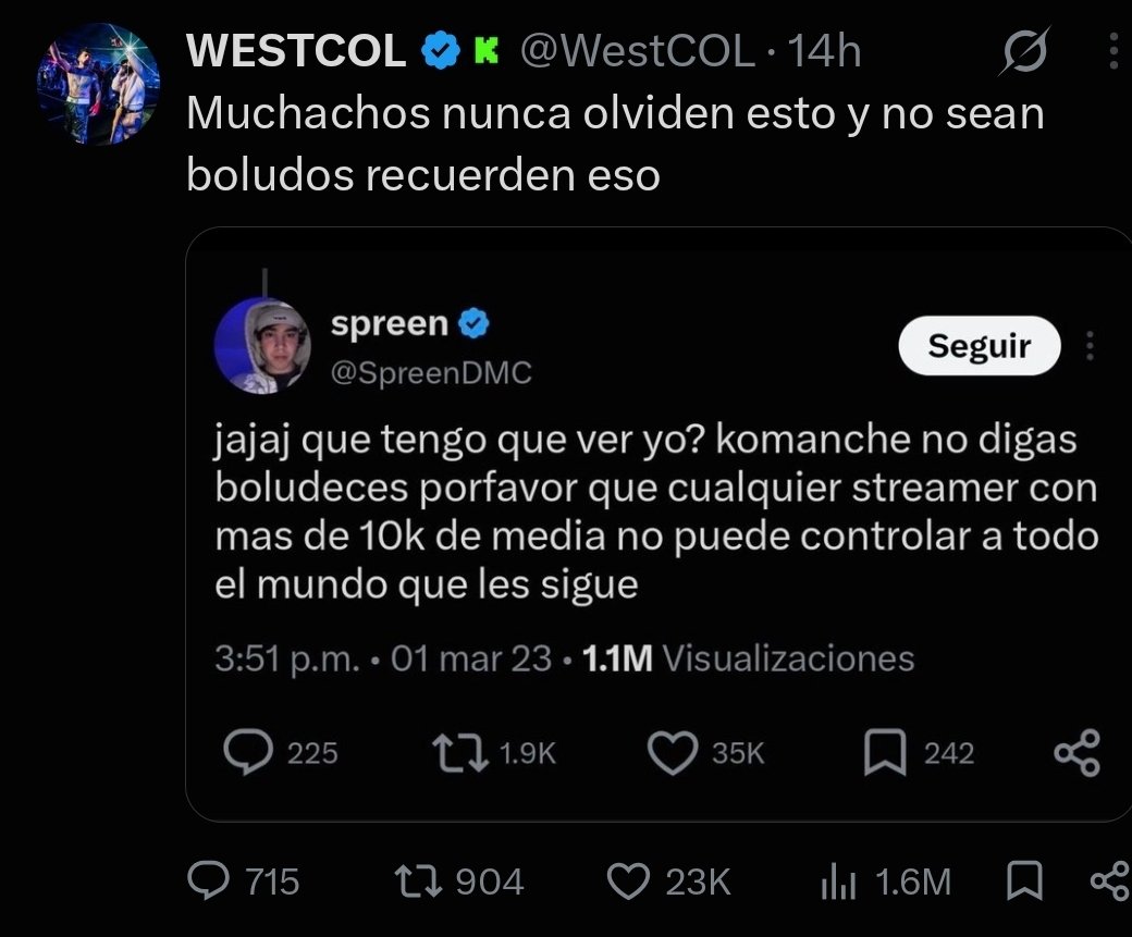 GreeeRam2qv's tweet photo. @AlexHR174530 @Cofistarr Que le van a tener miedo, simplemente quieren dejar el asunto morir pero hay va tu dueño Westcol al que tanto se la chupas con su insistencia de seguir rompiendo las bolas joder, no sabe comportarse ni cerrar el puto orto. 🙄🙄 https://t.co/YE87SyRolj