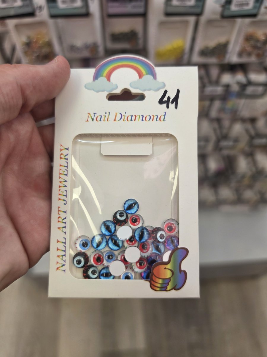 FiredUpCoug's tweet photo. 9) Glass eyeballs to stick on your nails. They came in a couple different varieties. 

How often does a woman think to herself, "you know what, I can really do with some eyeballs on my fingers."

Apparently often enough to keep two different varieties in stock. https://t.co/xoZsj9CWdp