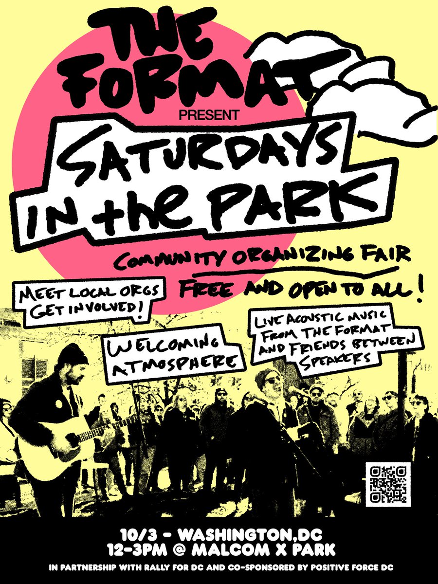 theformat's tweet photo. See you Saturday DC! This special edition of Saturdays In The Park will be in partnership with Rally For DC and co-sponsored by @positiveforcedc. We’ll have a bunch of amazing local organizations on site to talk about their missions.
More info: https://t.co/kwthprhPSt https://t.co/AK8TsRLeyC