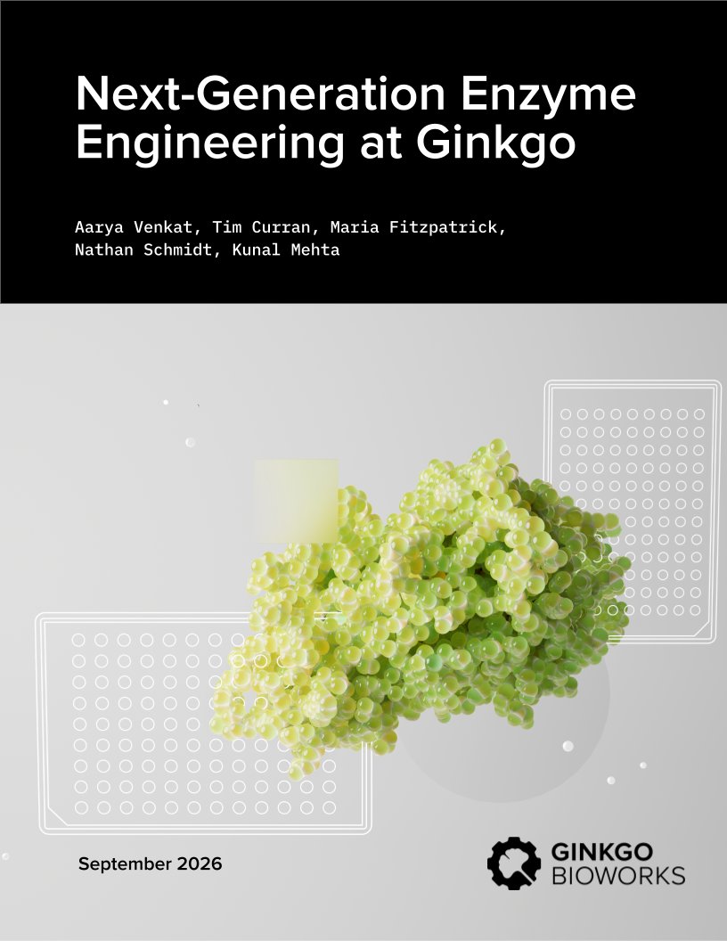 Ginkgo's tweet photo. AI and physics models design the enzymes. Robots build and test them.
Our new white paper explains how we engineer enzymes, with results from programs for clients and U.S. Government partners:

https://t.co/0sBTLxck8q https://t.co/S0S4UITsc1