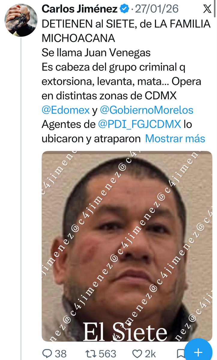 c4jimenez's tweet photo. DETIENEN a  CABEZA de la FAMILIA MICHOACANA en @TlahuacRenace 
Uriel Vázquez Rodríguez
Alias Cangreburguer
Es jefe del grupo criminal, cómplice de El Siete, ligados con asesinatos, extorsiones, drogas…
Agentes de @PDI_FGJCDMX lo ubicaron y detuvieron.
Ya está en @FiscaliaCDMX de Alto Impacto.