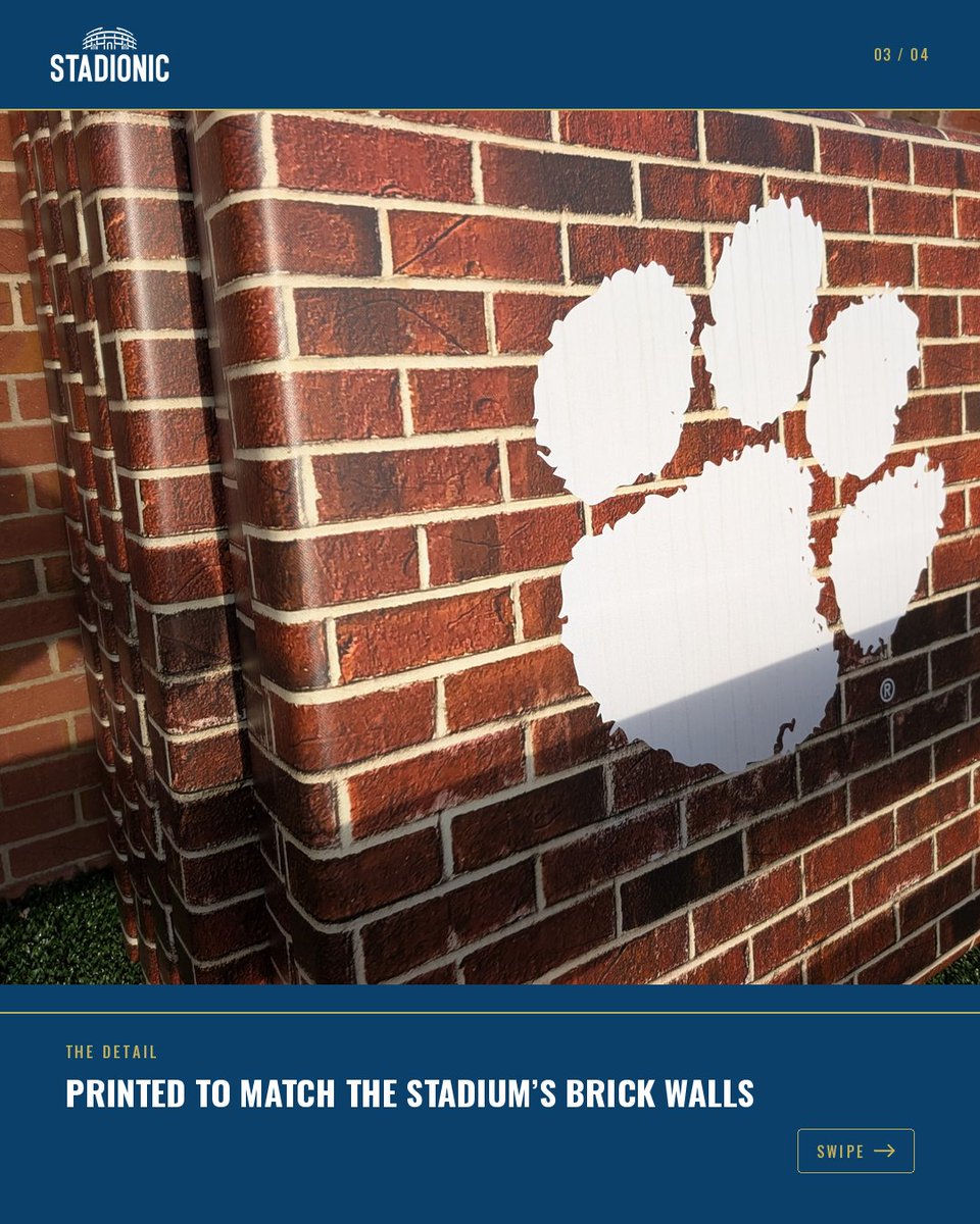 NettingPros's tweet photo. Made to match Death Valley.

Custom wall padding at @ClemsonFB Memorial Stadium in Clemson, SC, with printed brick and integrated sponsor signage.

Choosing padding? Read our guide:
https://t.co/GuOCFcn6LI

#ClemsonFootball @ClemsonTigers https://t.co/LGdO6HCeoZ