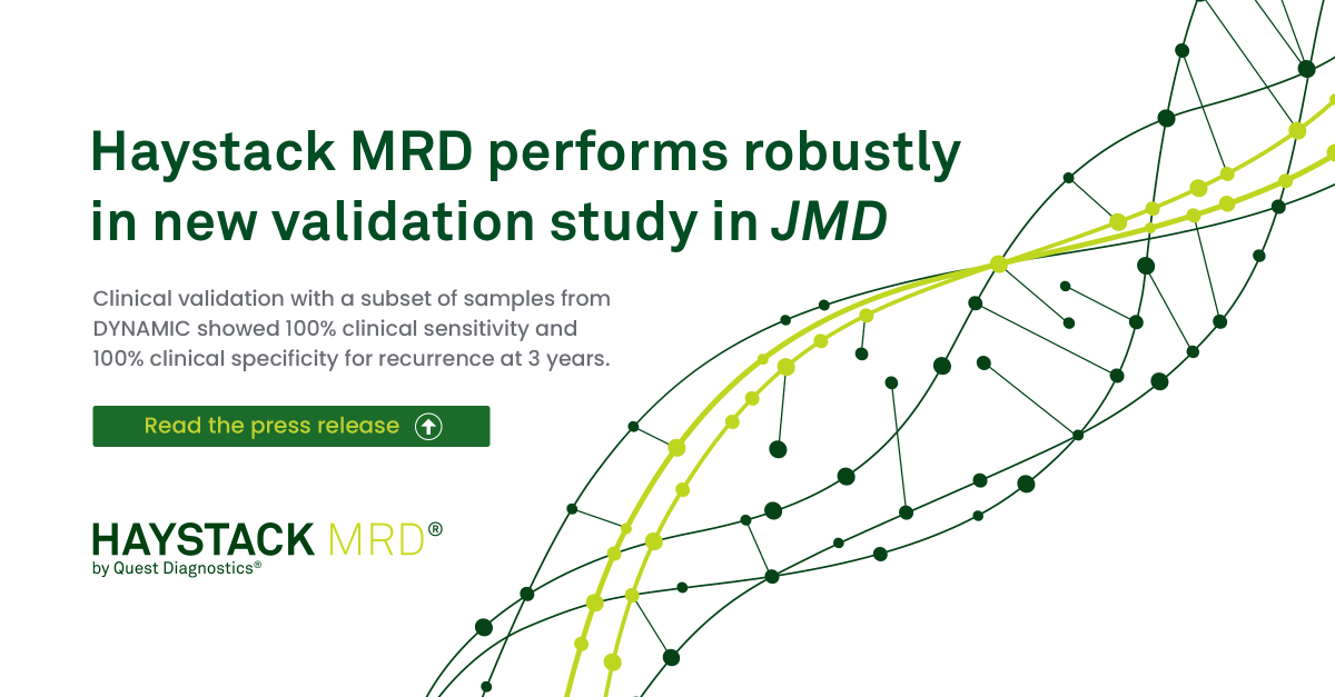 HaystackMRD's tweet photo. New peer-reviewed study! The Journal of Molecular Diagnostics recently published a Haystack MRD® clinical validation study using all samples with available DNA from the landmark DYNAMIC trial.   

Check out our press release (https://t.co/YOBPRN32bY)
 
#ctDNA #MRD #oncology https://t.co/Rd7nTGBZzB