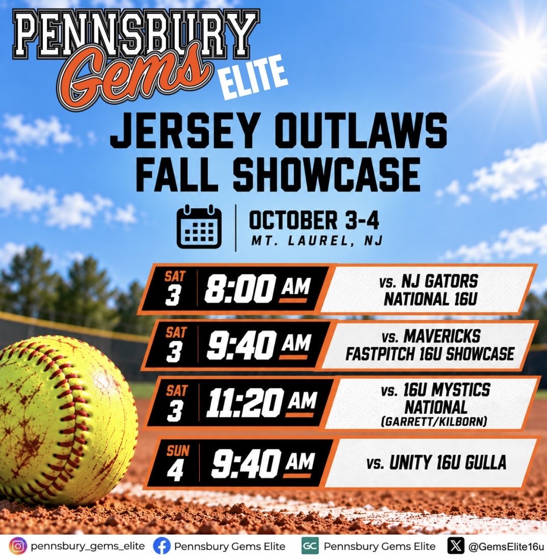GemsElite16u's tweet photo. RAIN, RAIN, GO AWAY! Weather has put a damper on our fall schedule lately, but we’re ready to get back on the field! We’re hoping for clear skies, dry fields, and a weekend full of softball! The Pennsbury Gems Elite are headed to the Jersey Outlaws Fall Showcase!
#EliteFall2026 https://t.co/rI6Bq0nmTd