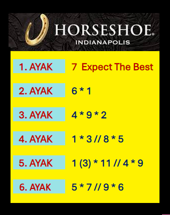 AyhanDevrimAkin's tweet photo. #Horseshoe #Indianapolis 🏇 🇺🇸 #Indiana #Downs 🇺🇸 🏇
01*Ekim 1. ve 2. Altılı Ganyan Şablonum...
Şansınız Bol Olsun. 🍀🍀🍀 https://t.co/Is0XxfcgiY