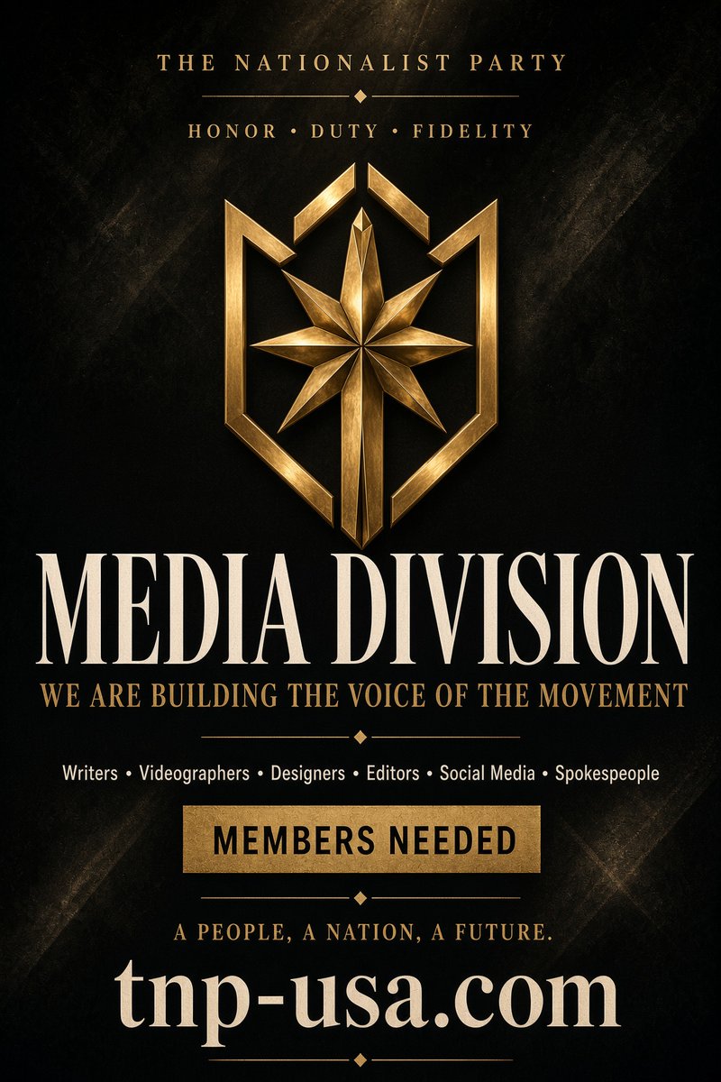 TNPUSA's tweet photo. A message only travels as far as the people willing to carry it. The Nationalist Party media team puts out the newspaper, the National Journal, social media, essays and position papers, and a library of videos, podcasts, and recorded lectures. We need writers, filmmakers, editors, and designers to help build that work. If that is you, come help tell the story. Membership is by application. https://t.co/aAG2az608a