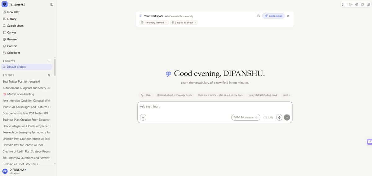 jenesisai's tweet photo. 1/ Your idea shouldn’t get lost between 17 tabs.

Research here. Read a PDF there. Draft somewhere else. Build the final thing in yet another tool.

JenesisAI brings more of that workflow into one workspace. Here’s what that looks like ↓
https://t.co/4WUC6WDFh3 https://t.co/x0pVc9yjZT