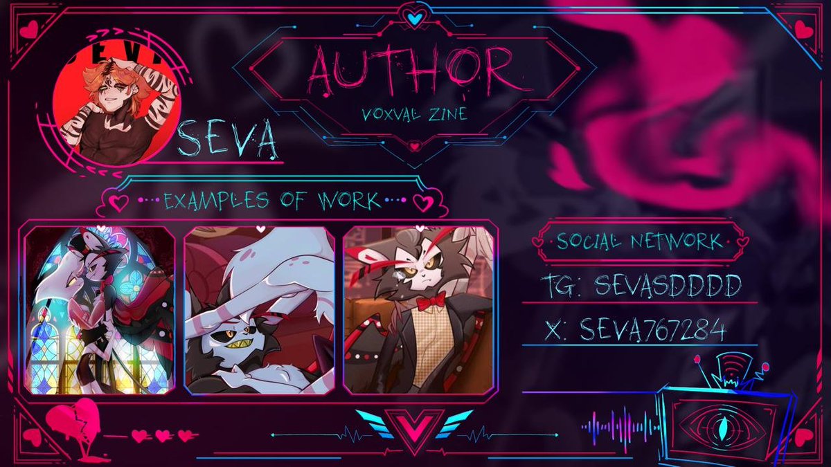 SharkOfficeTeam's tweet photo. Who’s that showing up over here?

 It’s definitely the newest star of our tower — SEVA ! ✨
@SeVa767284 
 _____________________________________
#VoxVal #Staticmoth #Vox #Valentino #Voxvalzine #zine #hotelhazbin https://t.co/zrThXzmvqv