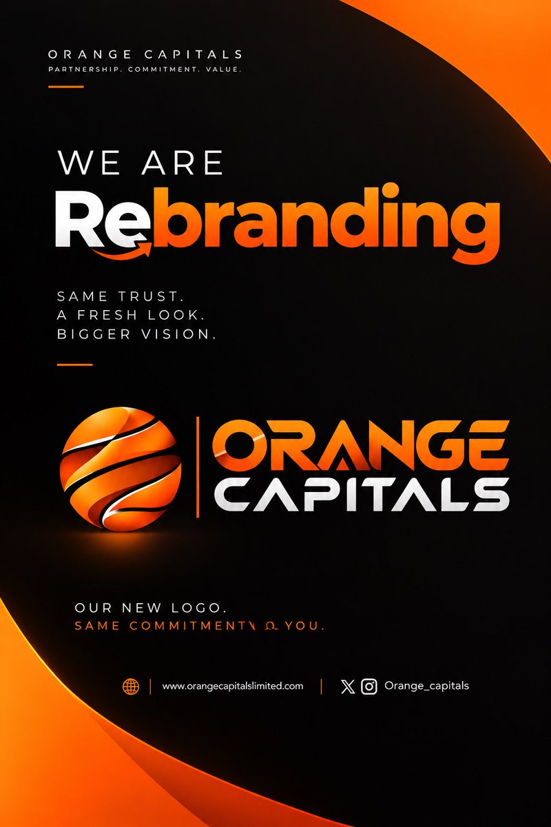 Orange_capitals's tweet photo. A fresh look, the same promise of seamless service.
Orange Capitals Limited is proud to unveil our rebranded logo, a milestone that marks a new chapter in our journey. While our identity evolves, our partnership with you &amp; our commitment remains unchanged: https://t.co/vXwVsqHJIY