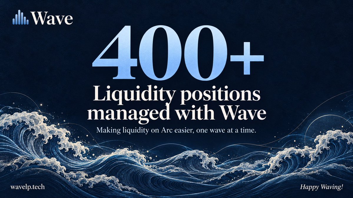WaveonArc's tweet photo. 400+ liquidity positions managed with Wave..

Making liquidity on Arc easier, one wave at a time.

Thanks to everyone Waving with us!

https://t.co/VkfBxYQOHM https://t.co/zpQyI57LWt