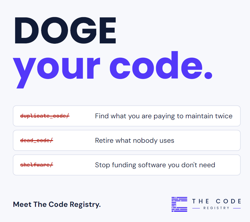 KnowYourCodeHQ's tweet photo. DOGE your code.

Find duplicate code, dead code and shelfware you are still paying for. Efficiency starts with knowing what you run.

Find your savings: https://t.co/jgvVX8H7Ym

#TheCodeRegistry #KnowYourCode #DOGEYourCode #Efficiency https://t.co/O92nPtyb6S