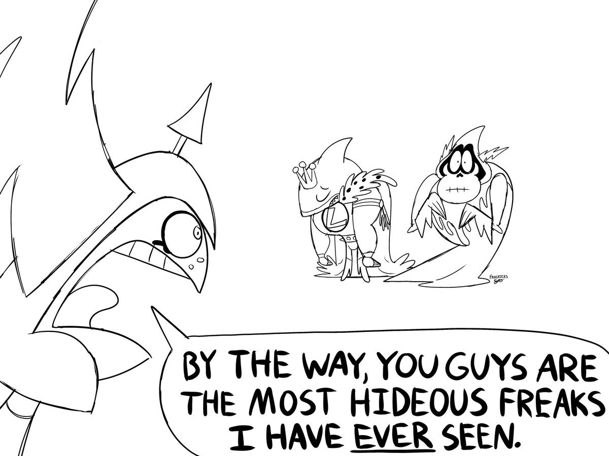 FROGKICKZ's tweet photo. My unserious #deathstar/#wandom headcanon:

The males of Dominator's species are smaller, and the females of Wander's species were bigger, so it's like this: https://t.co/YSXc4DMxPK