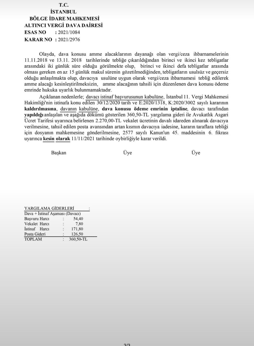 ihtisashukuk's tweet photo. Ödeme emrinin dayanağı vergi/ceza ihbarnamelerinin 1. ve 2. tebligatları arasında en az 15 günlük süre bulunması gerekir. Aksi halde tebligatlar usulsüz ve geçersizdir.

İstanbul BİM 6. VDD 11/11/2021, E:2021/1084, K:2021/2976 https://t.co/FOIoMIaotQ