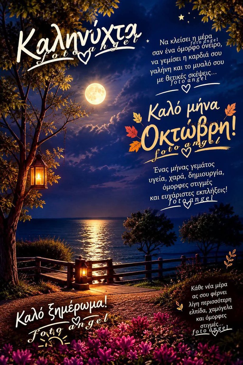 PolyxeneD's tweet photo. Καλό, ήρεμο να'ναι το πρώτο βράδυ του Οκτώβρη με θετικές σκέψεις για το αύριο για ένα όμορφο, ελπιδοφόρο και δημιουργικό μηνα, τον ωραιότερο του φθινοπώρου!🙏🌜⭐🍁🍂🙏 https://t.co/4RJRyg6XjN https://t.co/r8ZpTk1M0O