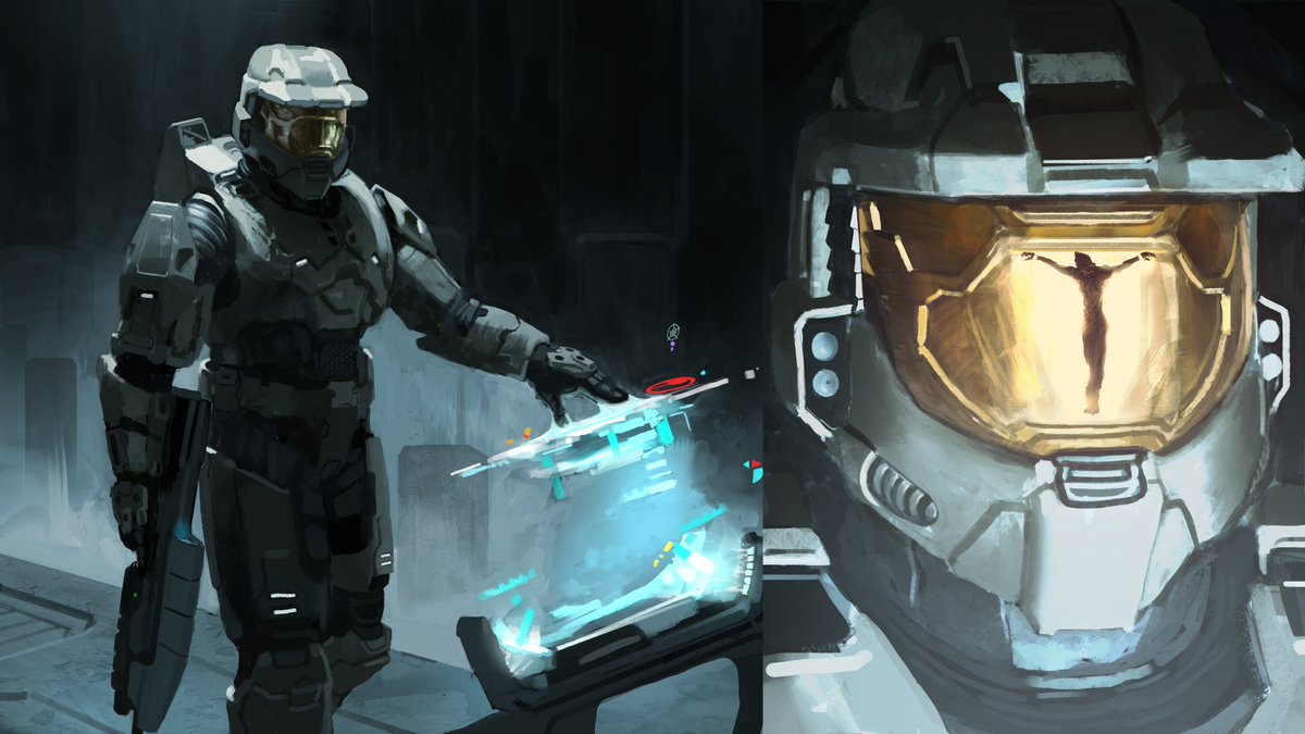Unseen_Halo's tweet photo. I would have the Didacts reveal more like this. Promeheans should have more classic inspired designs. Be way more fun to fight. The librarian identity could be obscured by beaming god rays when she talks to chief. https://t.co/e3EhiwELua