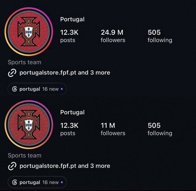 Habemusfutbol10's tweet photo. Despues del kilombo con CR7, mira todos los seguidores que perdió la Selección de Portugal che, una locura https://t.co/MjIX6ylxIY