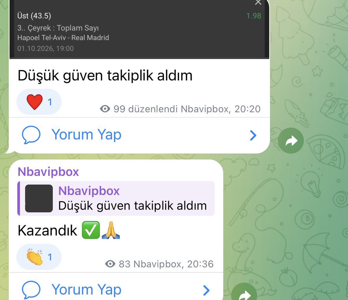 nbavipboxx's tweet photo. Euroleague 🔥🔥

Hapoel Tel aviv - Real Madrid 

Her sezon olduğu gibi bu sezonda Euroleague de kazandırmaya devam 🫶 

Zach Leday ✅1.66
En az çeyrek skoru 35.5 üst✅1.56
Theo Maledon S+R+A 17✅1.65
1. Çeyrek 46.5✅1.89
2.çeyrek 49.5✅1.72
3.çeyrek 43.5✅1.98
Hapoel 99.5✅1.89 https://t.co/JC8BQStNWi