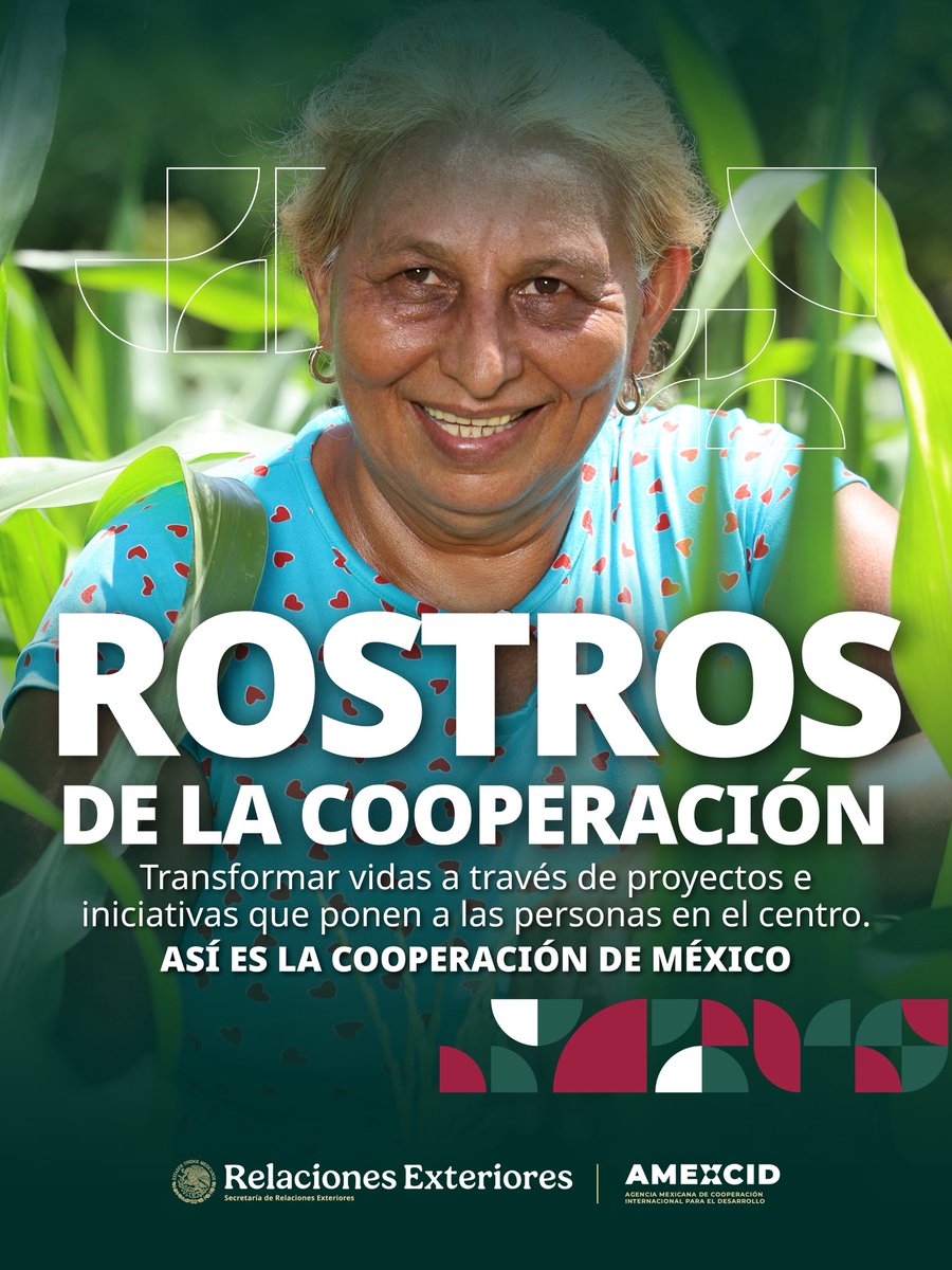 AMEXCID's tweet photo. 15 años en los que la cooperación tiene rostro, tiene historias, tiene personas. 🇲🇽🤝🌎

Desde el campo hasta las aulas 📚; desde el intercambio de conocimientos hasta la cultura 🎶 y la formación de nuevas generaciones, cada experiencia deja algo que permanece y sigue creciendo.

Son rostros de aprendizaje, de encuentro y de intercambio: personas que encuentran nuevas formas de trabajar la tierra, que descubren otros conocimientos, que mantienen viva su cultura a través de la música y que cruzan fronteras para compartir y aprender.

A lo largo de estos 15 años, México ha construido vínculos que van más allá de los proyectos y los acuerdos.

Estos son algunos de los rostros de la cooperación de México. 🇲🇽🌎

#LosRostrosDeLaCooperación #AMEXCID15Años #CooperaciónMexicana #CooperaciónInternacional #MéxicoCoopera