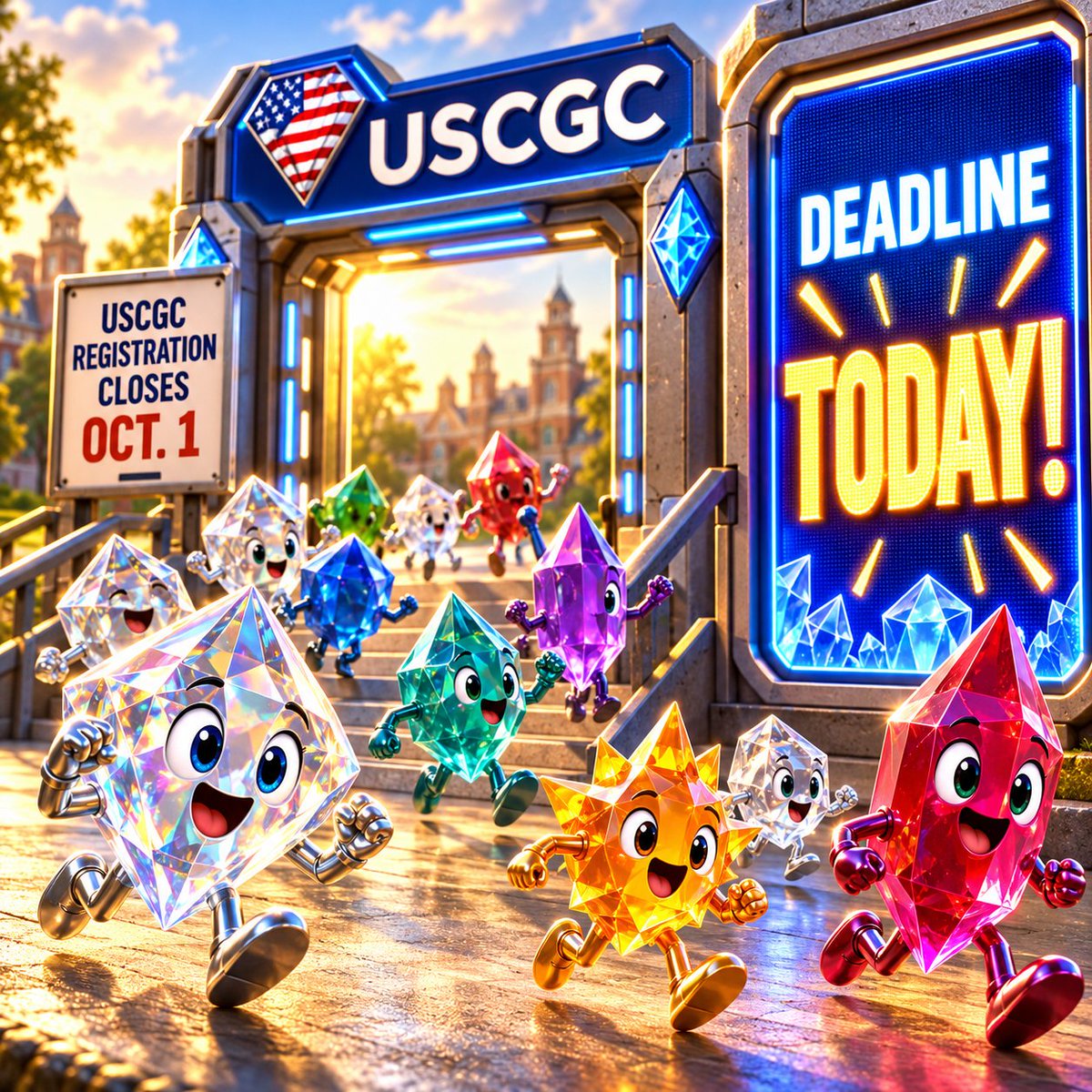 USCrystalComp's tweet photo. 🚨💎 TODAY IS THE DEADLINE!!! 💎🚨
The crystals are making a run for it... 🏃💨😂
LAST DAY to register for #2026USCGC AND order your alum!
Don't get left outside the registration gate! 🏁💎
Sign up TODAY:
https://t.co/PcAi3gN8yj https://t.co/w6oeERz7IJ