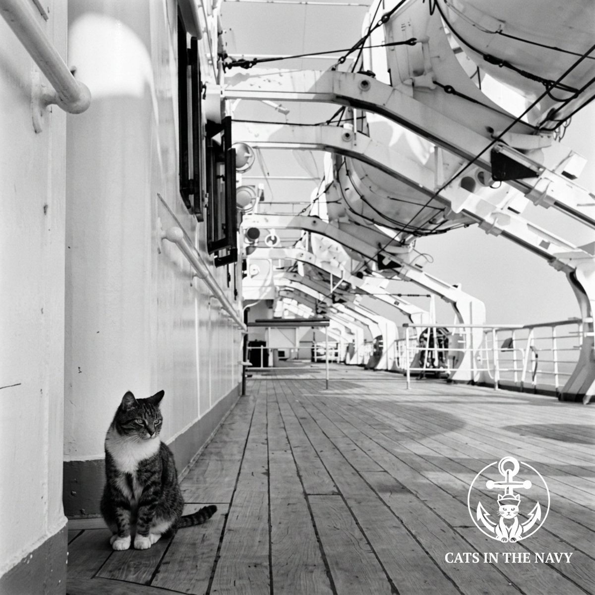 CatsintheNavy's tweet photo. Buggey was born on the liner Winchester Castle and sailed 200,000 miles over a two-year period. When the liner returned to England to be taken out of service in 1960, Buggey was left by himself because he could not transfer to another ship with the rest of the crew without spending six months in quarantine. Not wanting him to be lonely, customs officials decided to place him in a basket and escort him to his new ship, ensuring that he did not set a paw on English soil along the way. Successfully avoiding the need for quarantine, Buggey rejoined his crew and continued sailing the world. 
#cat #cats #catlore