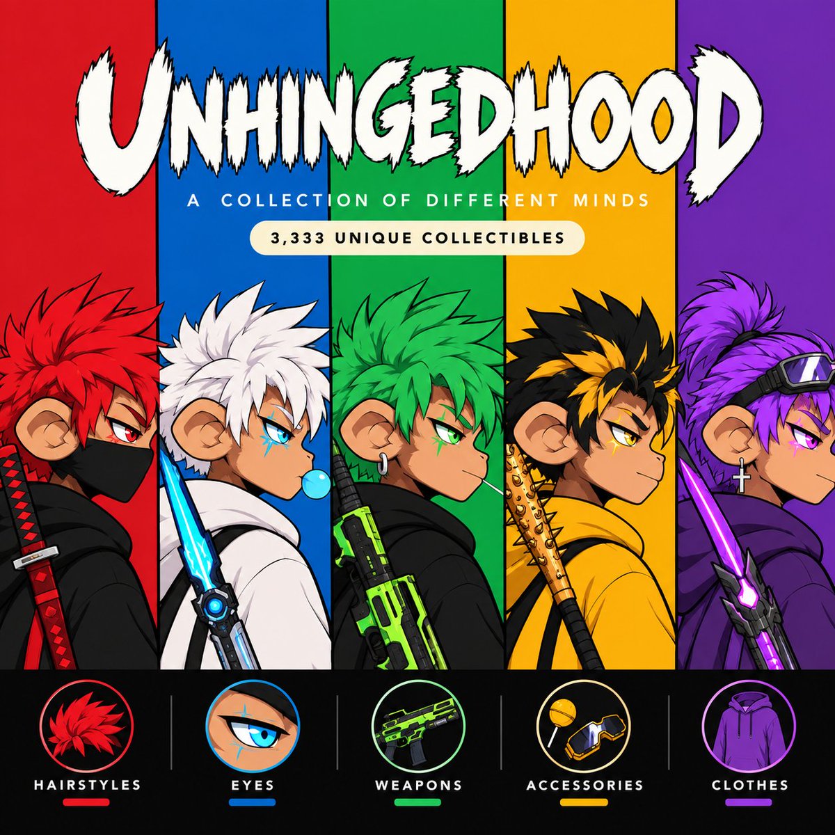 UNHINGED_HOOD's tweet photo. THE HOOD IS TAKING SHAPE. 🟢

Different minds. Different identities. One UNHINGEDHOOD.

3,333 UNIQUE COLLECTIBLES
BUILT ON ROBINHOOD CHAIN.

The characters are coming into view.
The identities are taking shape.

A new chapter begins here.

STAY CLOSE. THE HOOD IS JUST GETTING STARTED. 👀

#UNHINGEDHOOD #RobinhoodChain #NFT