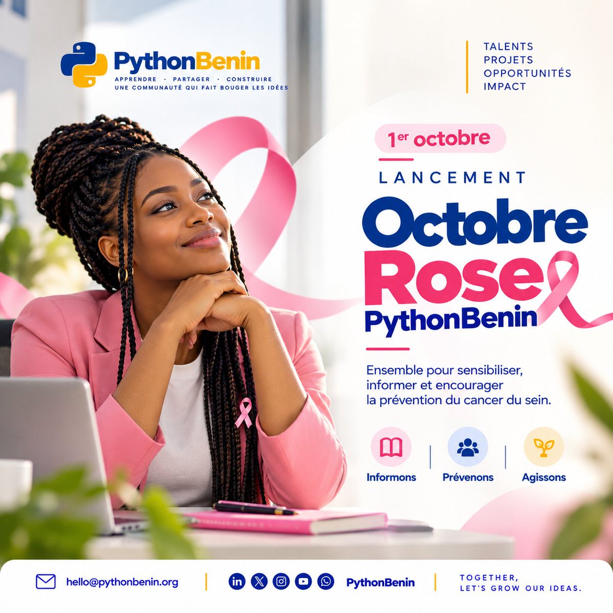 PythonBenin's tweet photo. 🎀 1er octobre — Lancement d’Octobre Rose chez PythonBenin https://t.co/wkw66Sbw2R