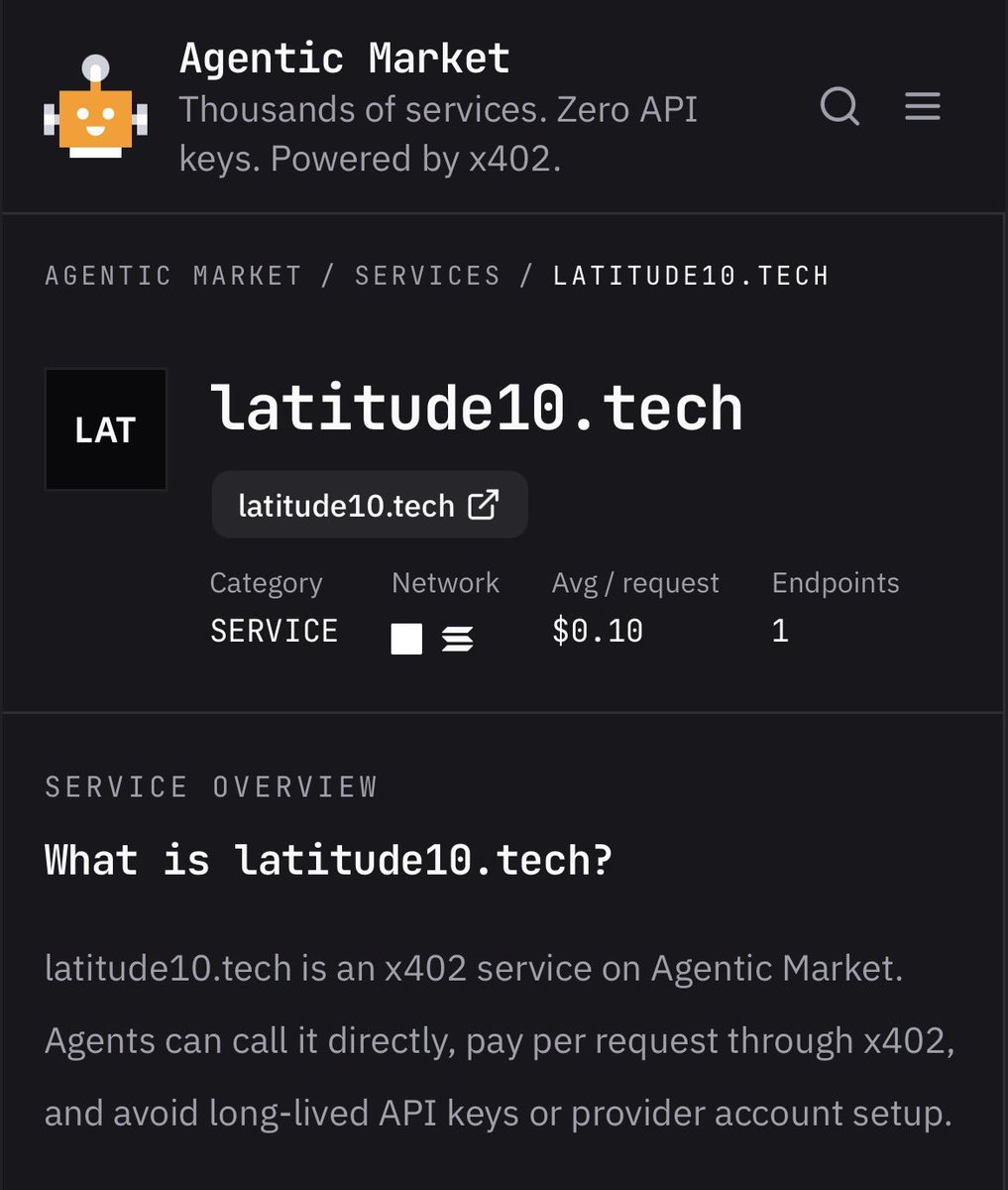 Latitude10Tech's tweet photo. Your endpoints could be pay-as-you-go with just a few changes. Add an MCP server. Get listed at AWS Marketplace, Claude connectors, x402 Bazaar, https://t.co/EWEAQ8MVzc.

👉 send an email to info@latitude10.tech if you are interested https://t.co/yGmiopwJM8